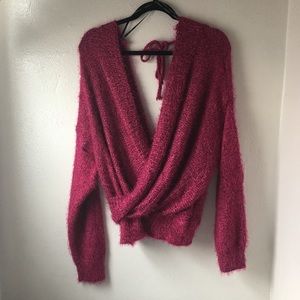 Forever 21 Fuzzy Knit V-neck Open back sweater